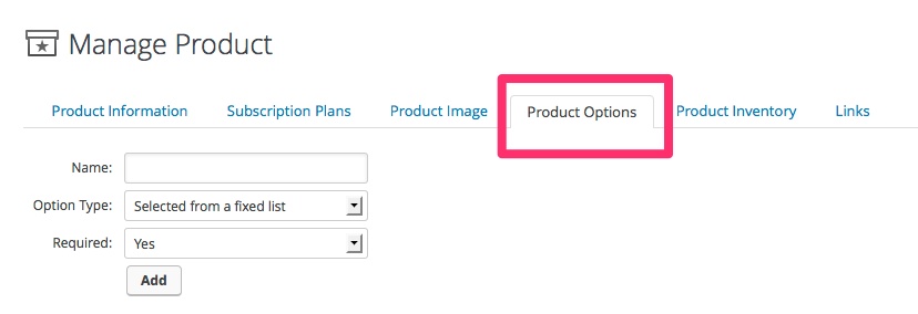 Product Options tab