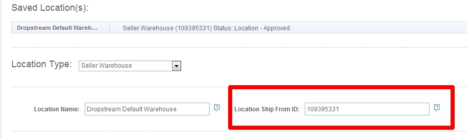 Sears Location Ship From ID