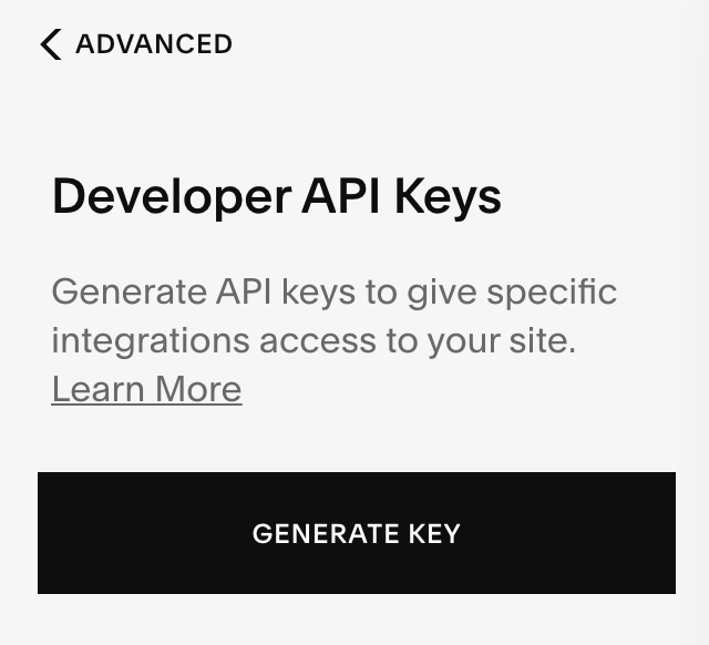 Squarespace: Generate API Key
