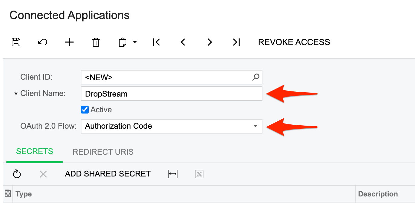 In Acumatica, enter a Client Name. For_OAuth Flow, select Authorization Code.