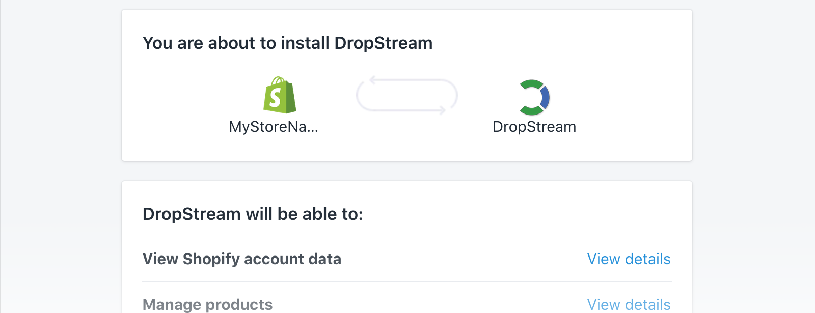 Authorize DropStream app in Shopify