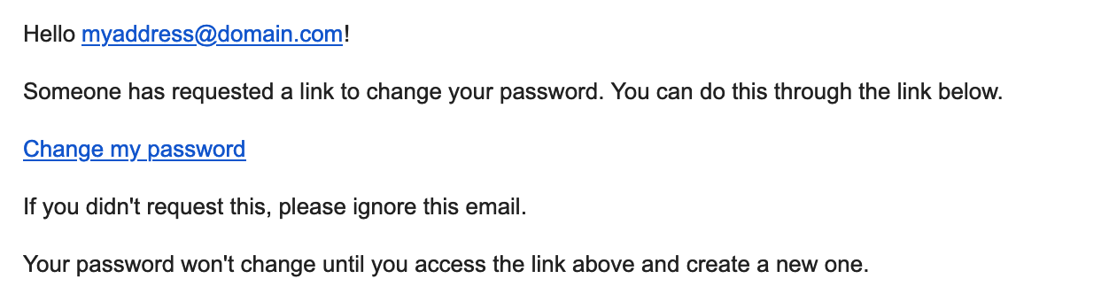 Password reset email