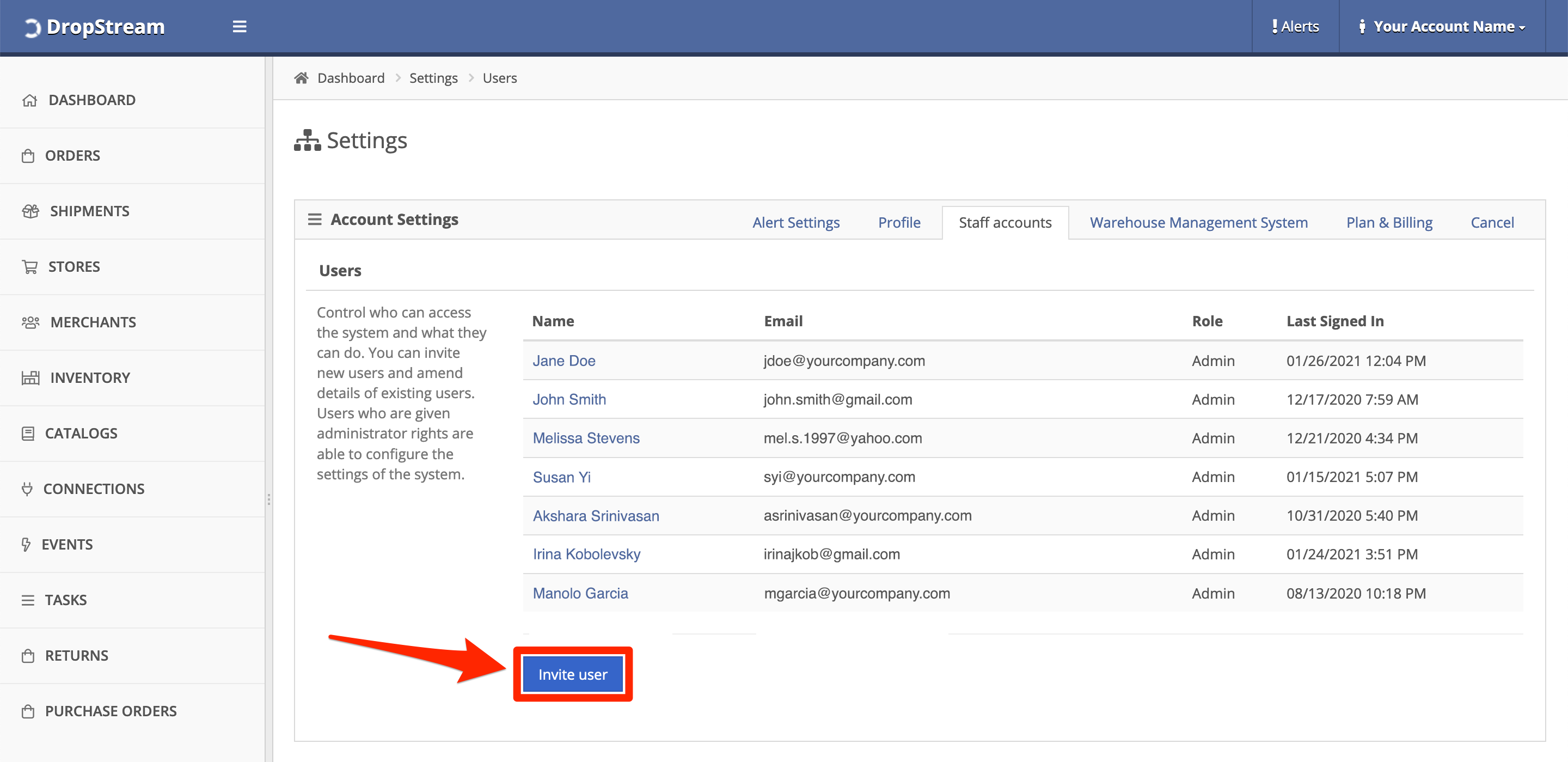Click Invite user.