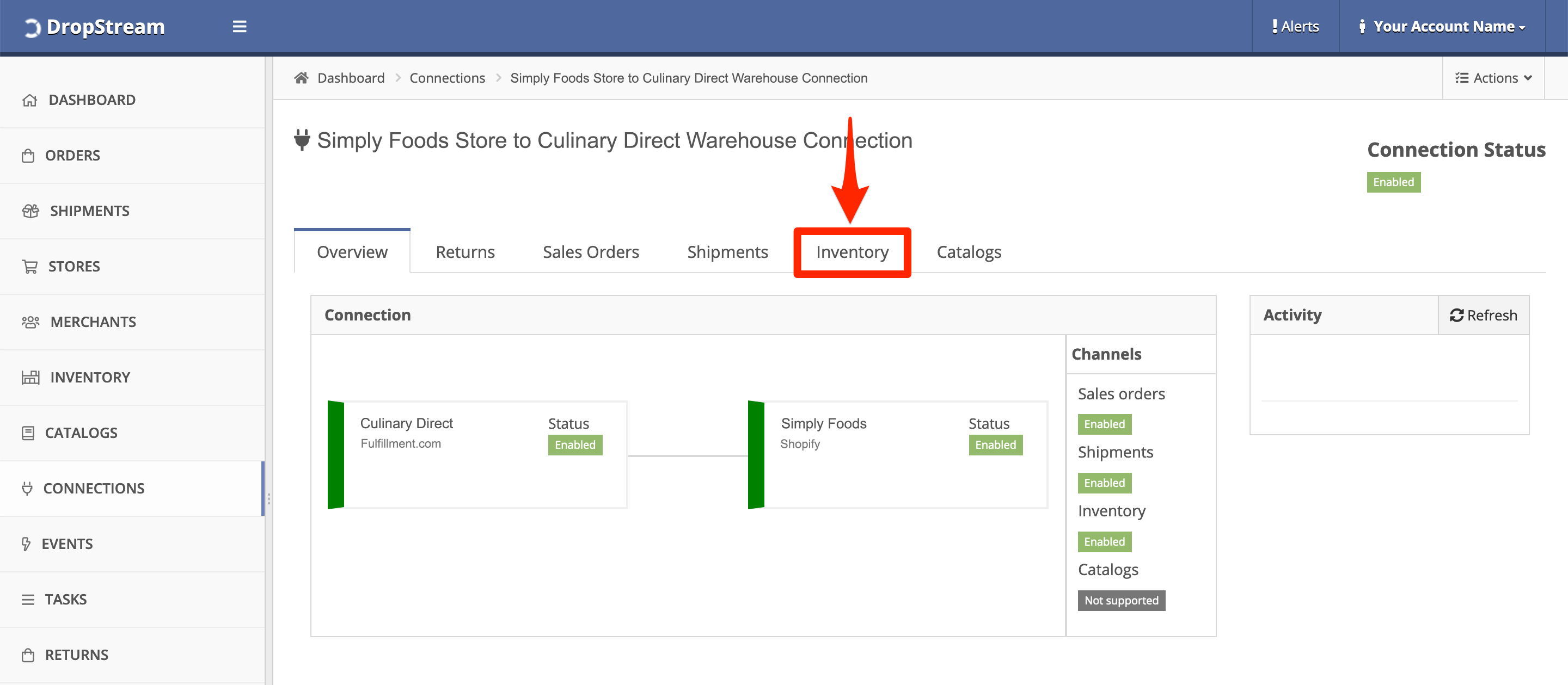 Click the Inventory tab.