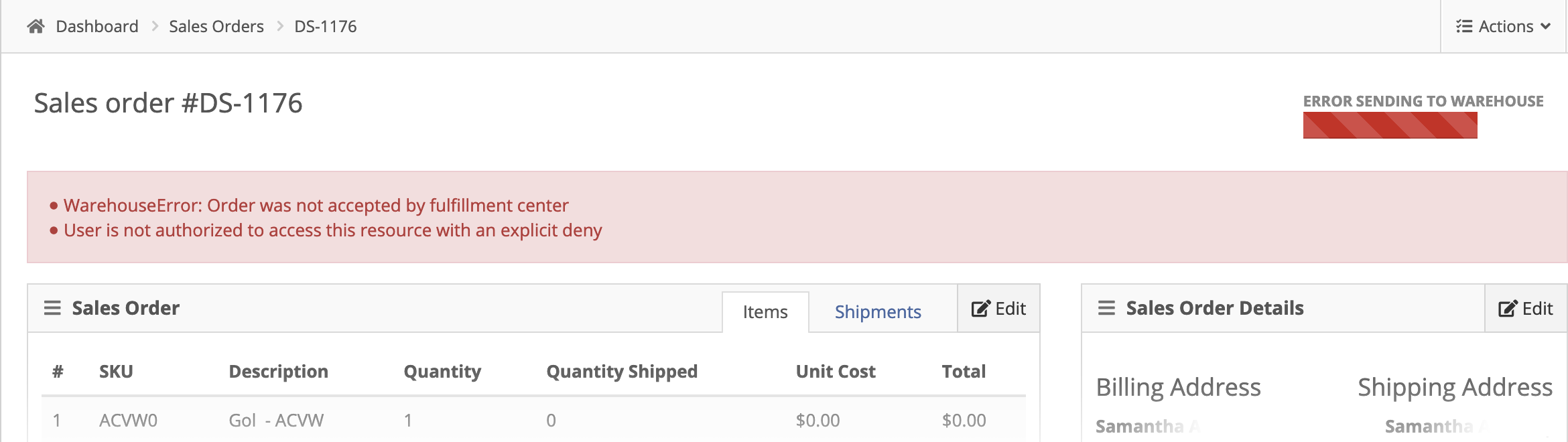 Order information page