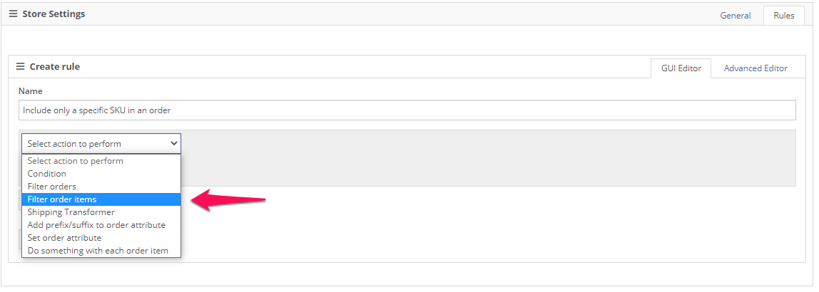 DropStream - Select rule type