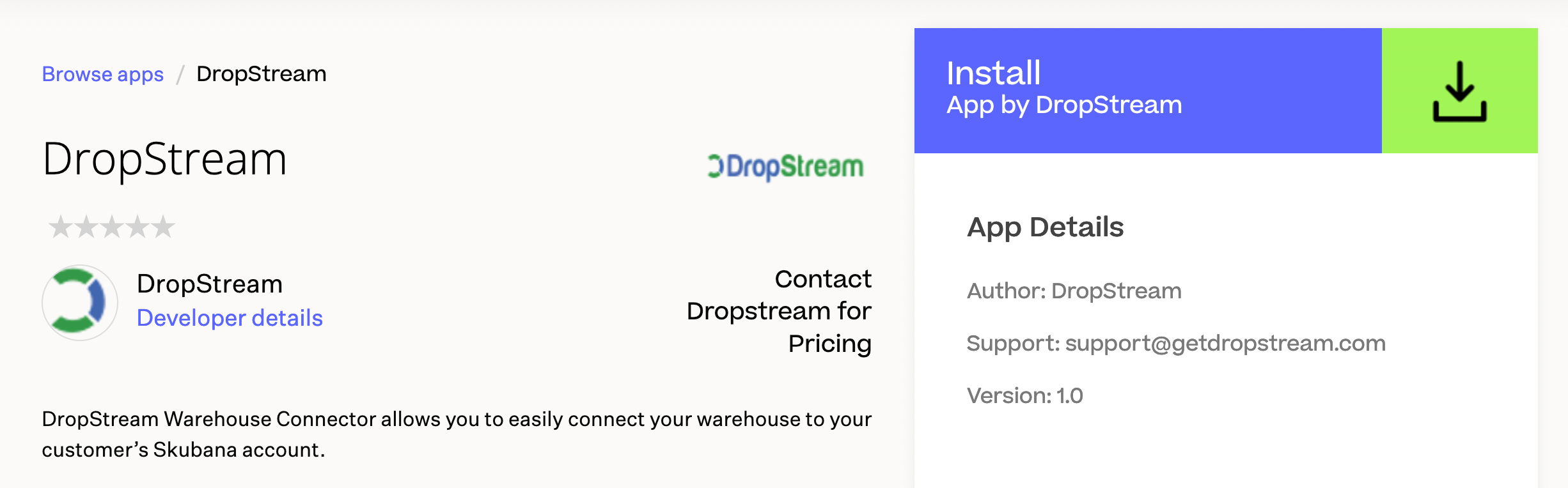 Install the DropStream app in the Skubana app store